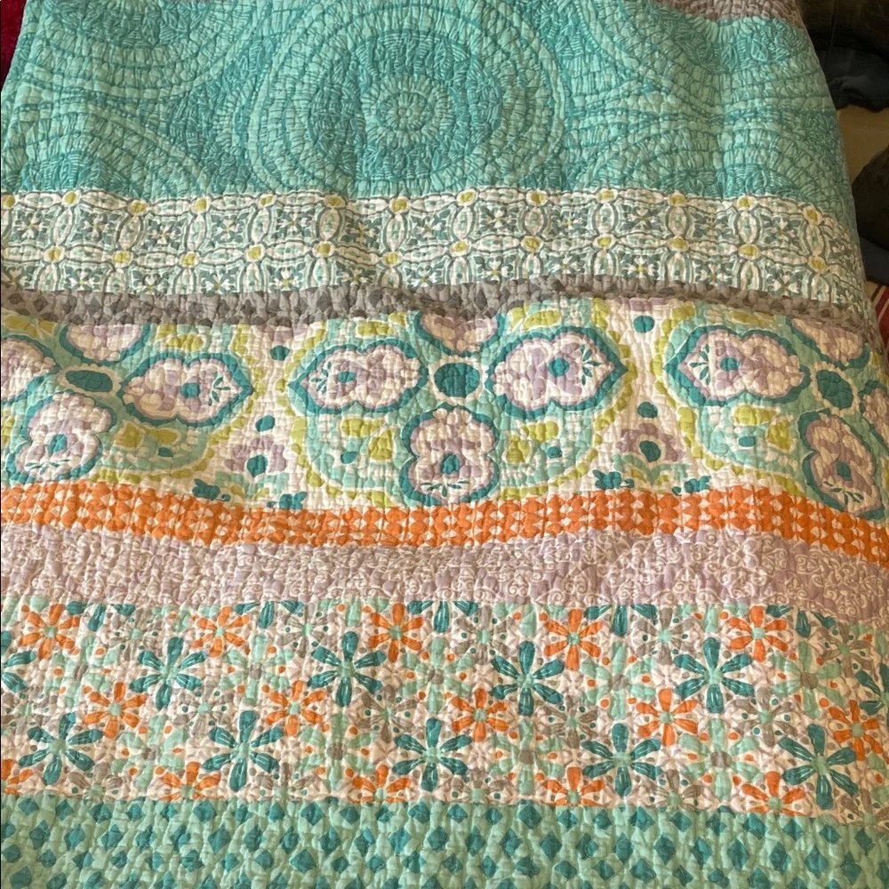 Cynthia Rowley Teal and Orange Floral Quilt